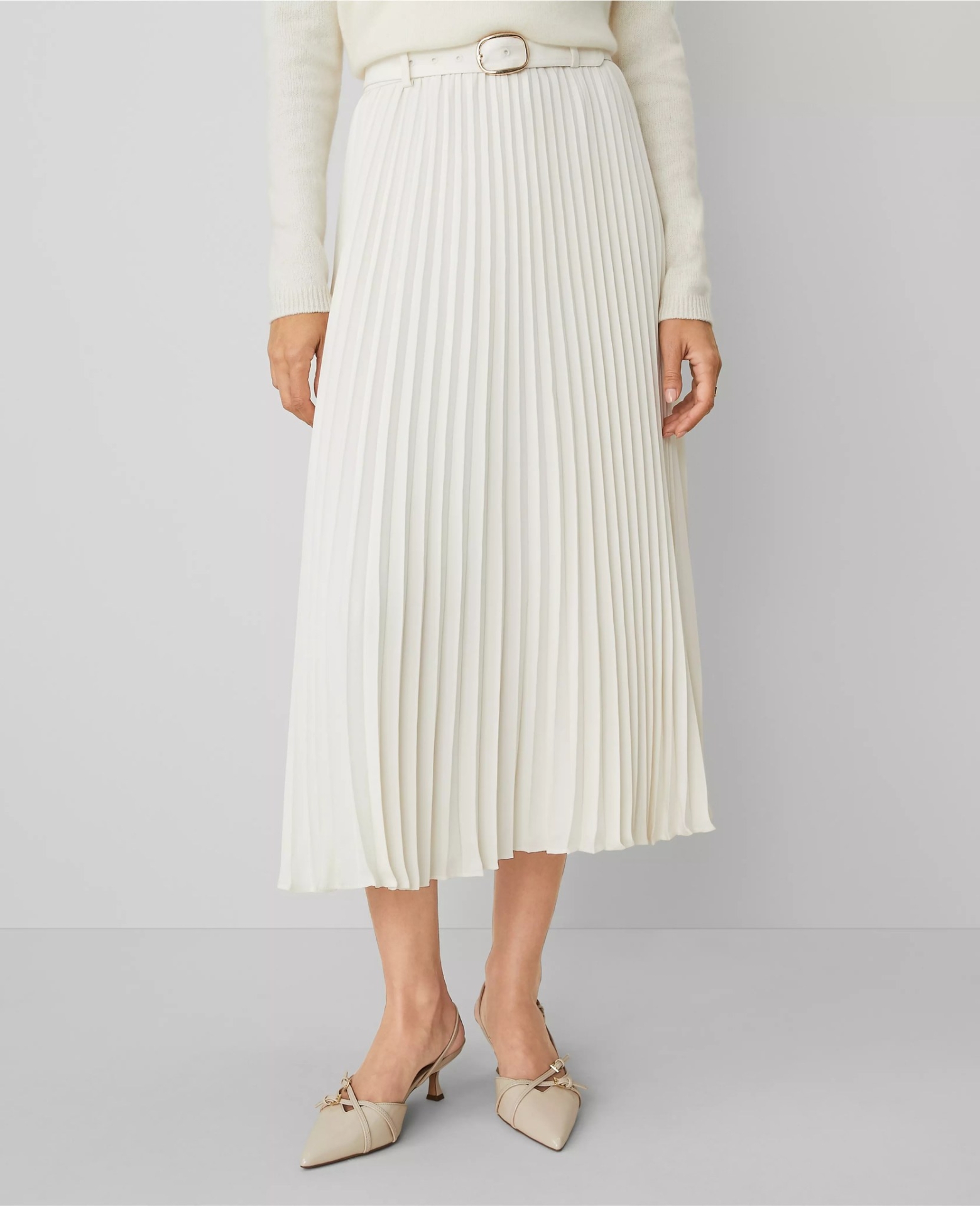 ATBPMS01 Ann Taylor Belted Pleated Midi Skirt