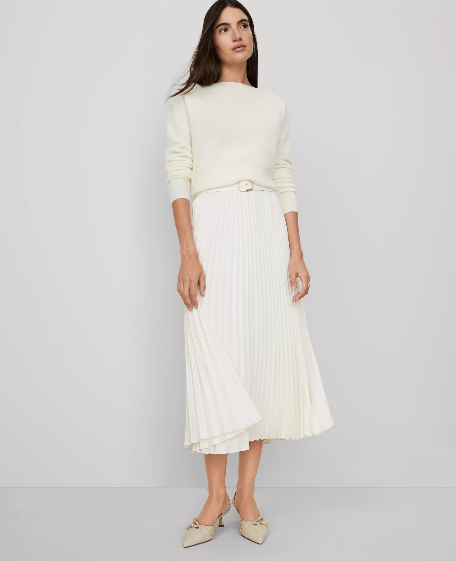ATBPMS01 Ann Taylor Belted Pleated Midi Skirt