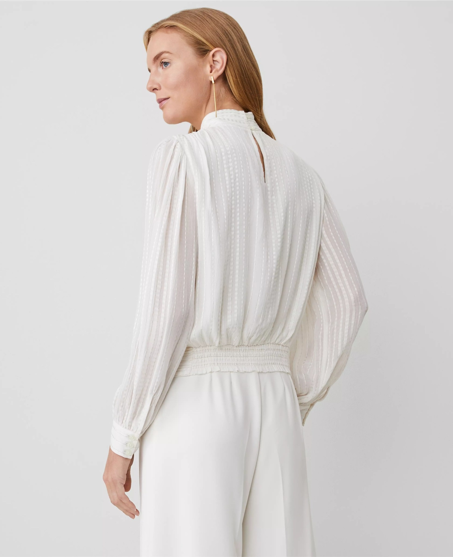 ATMSSBHP01 Ann Taylor Stripe Shirred Banded Hem Popover