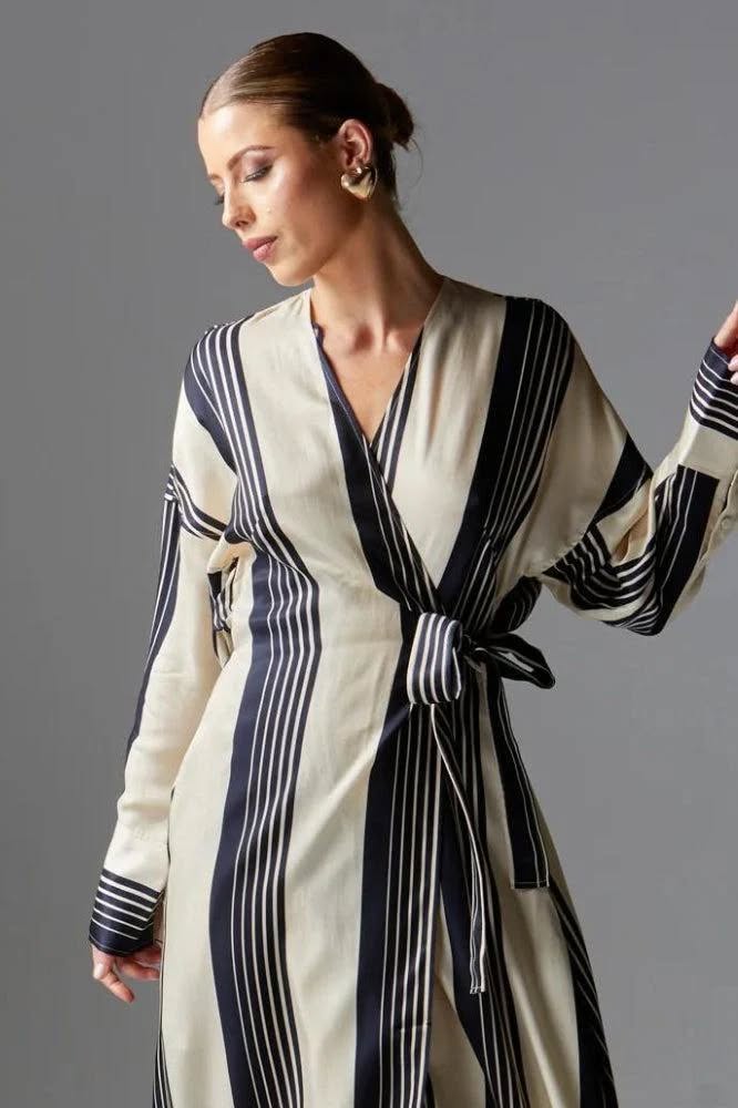 CSMWD01 COS STRIPED MIDI WRAP DRESS