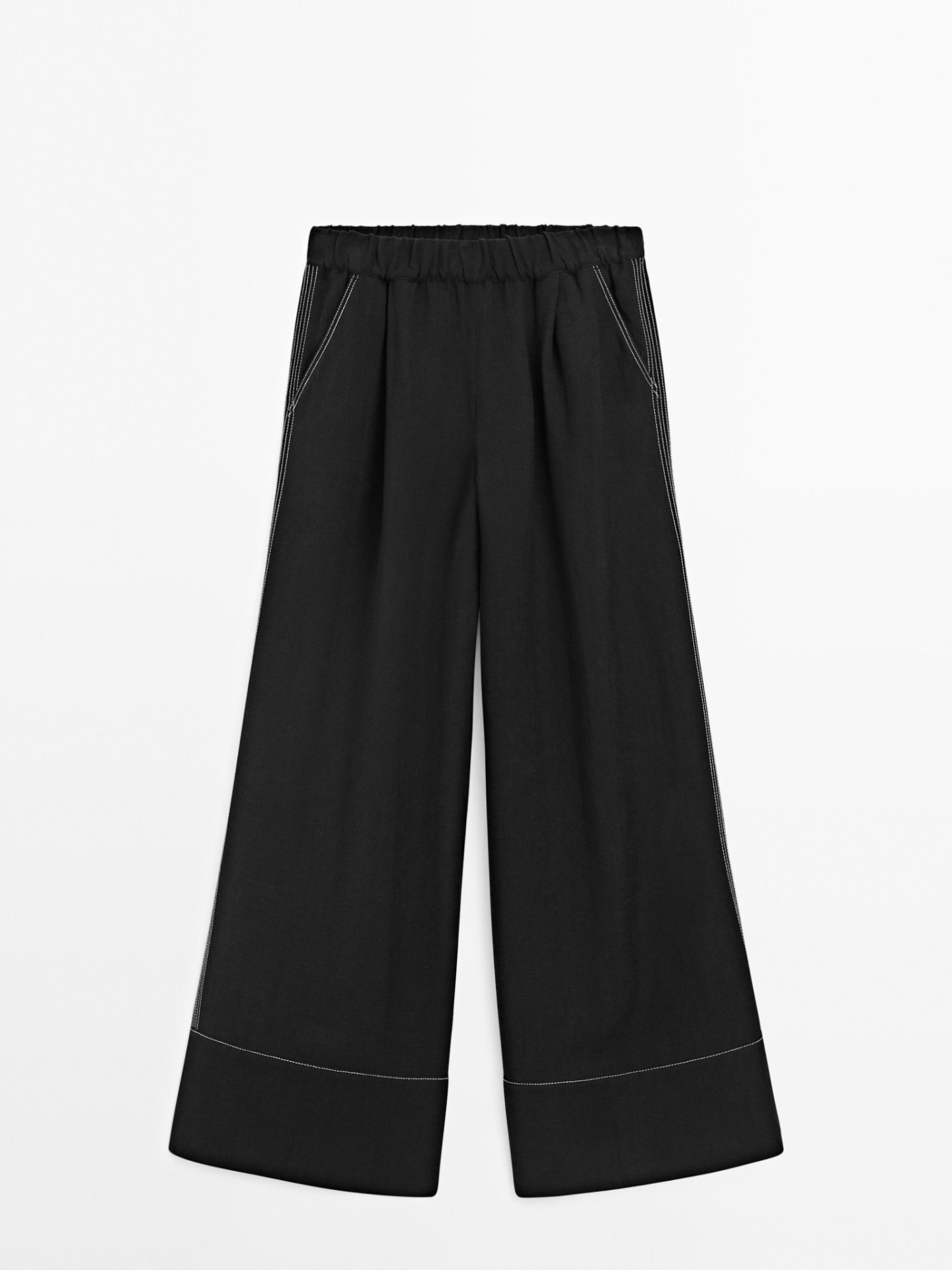 MDFTWCT01 Massimo Dutti Topstitching Wide Leg Trousers