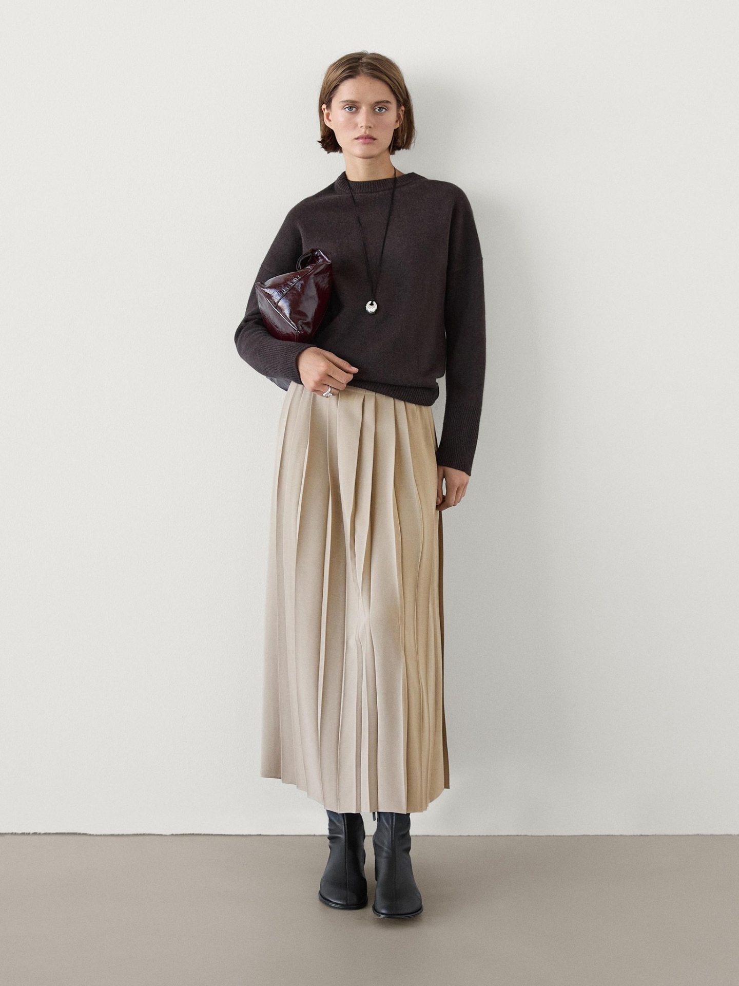 MDLSWPD01 Massimo Dutti Pleated Midi Skirt
