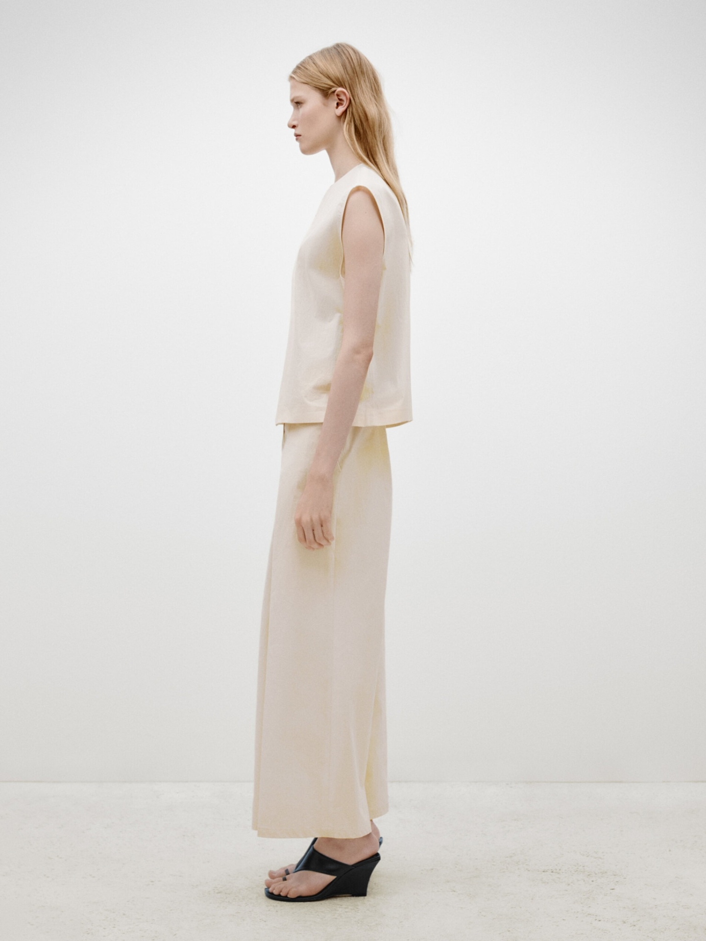 MDPWTWBD-LE01 Massimo Dutti Button Details Waistcoat & Wide Leg Trousers - Limited Edition