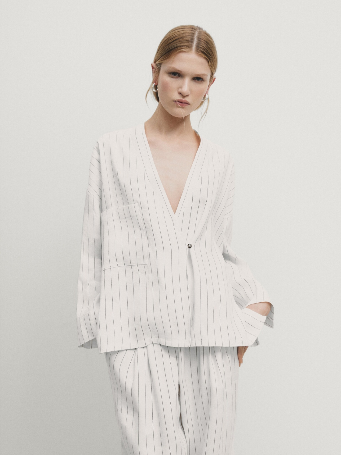 MDSCKWPD01 Massimo Dutti Striped Kimono Blazer & Suit Trousers