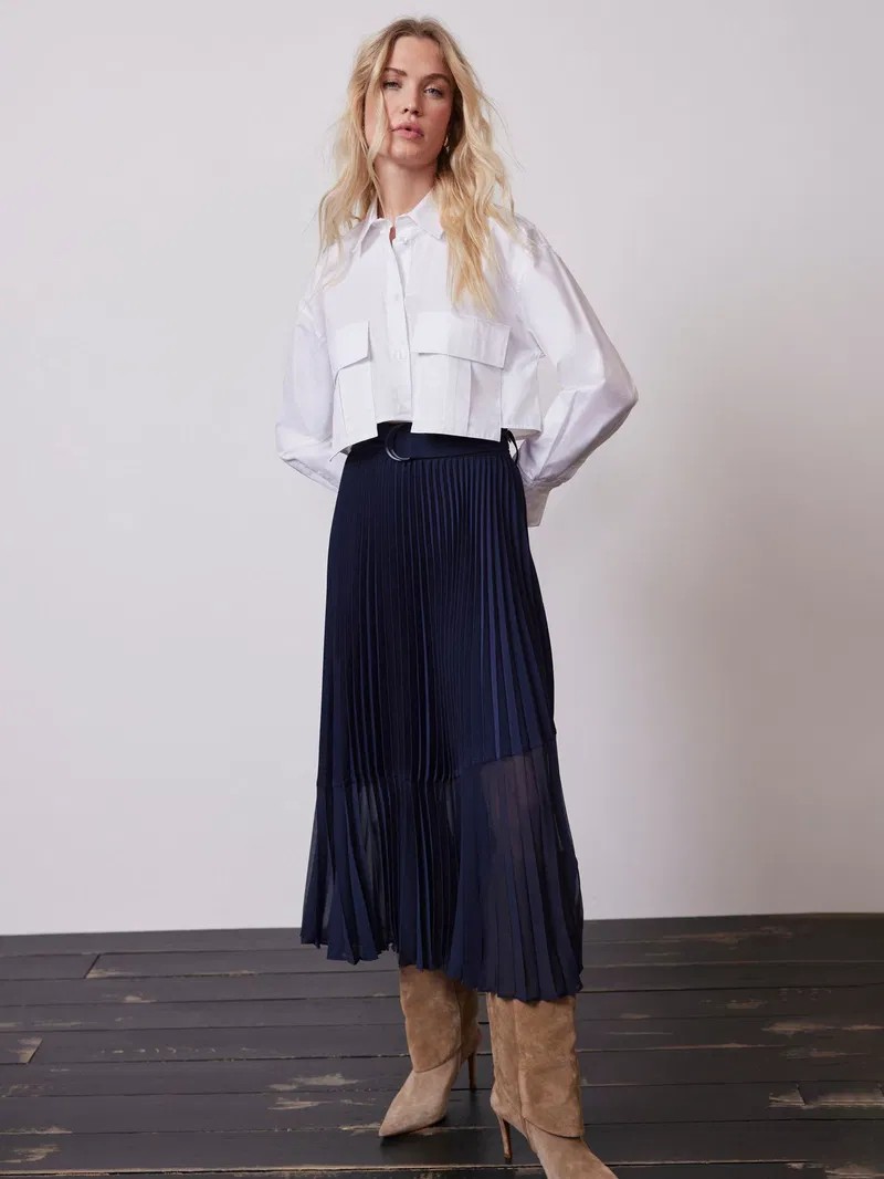 MVNBPMS01 MINT VELVET PLEATED MIDI SKIRT