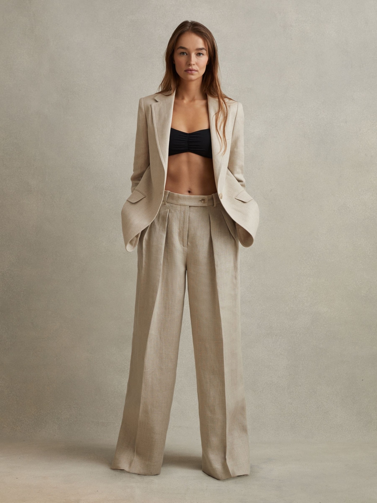 RCLSBT01 REISS LINEN SUIT BLAZER & WIDE LEG SUIT TROUSERS