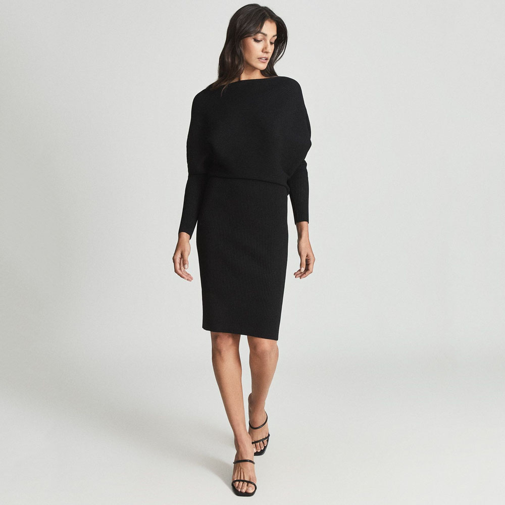 RLORD02 REISS OFF SHOULDER RIBBED DRESS