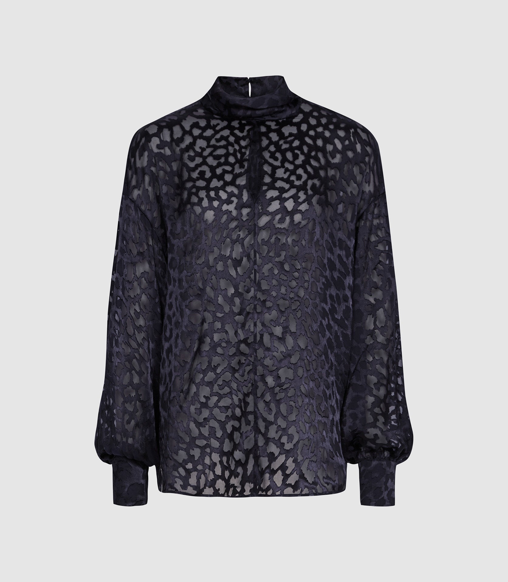 RTNSBBPB01 Reiss Navy Silk Blend Burnout Pattern Blouse