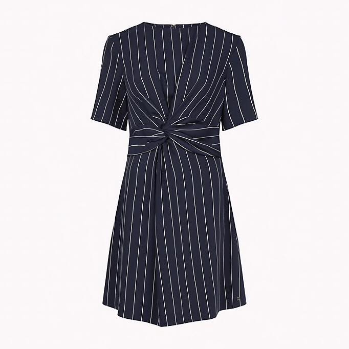 TPKFD01 Tommy Hilfiger Pinstripe Knot Front Dress
