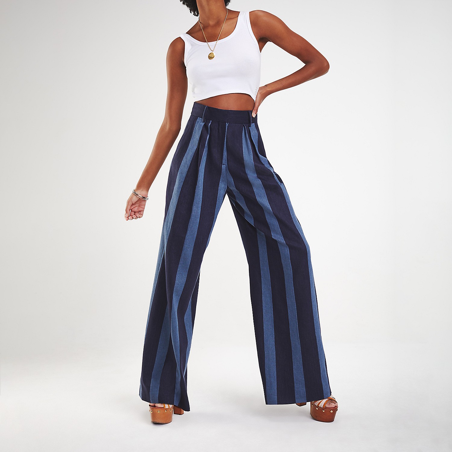 TZWLST01 TOMMY HILFIGER Zendaya Wide Leg Stripe Trousers