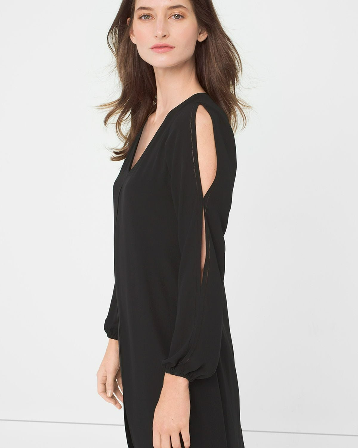 WB639 WHBM Split-Front Black Chiffon Dress