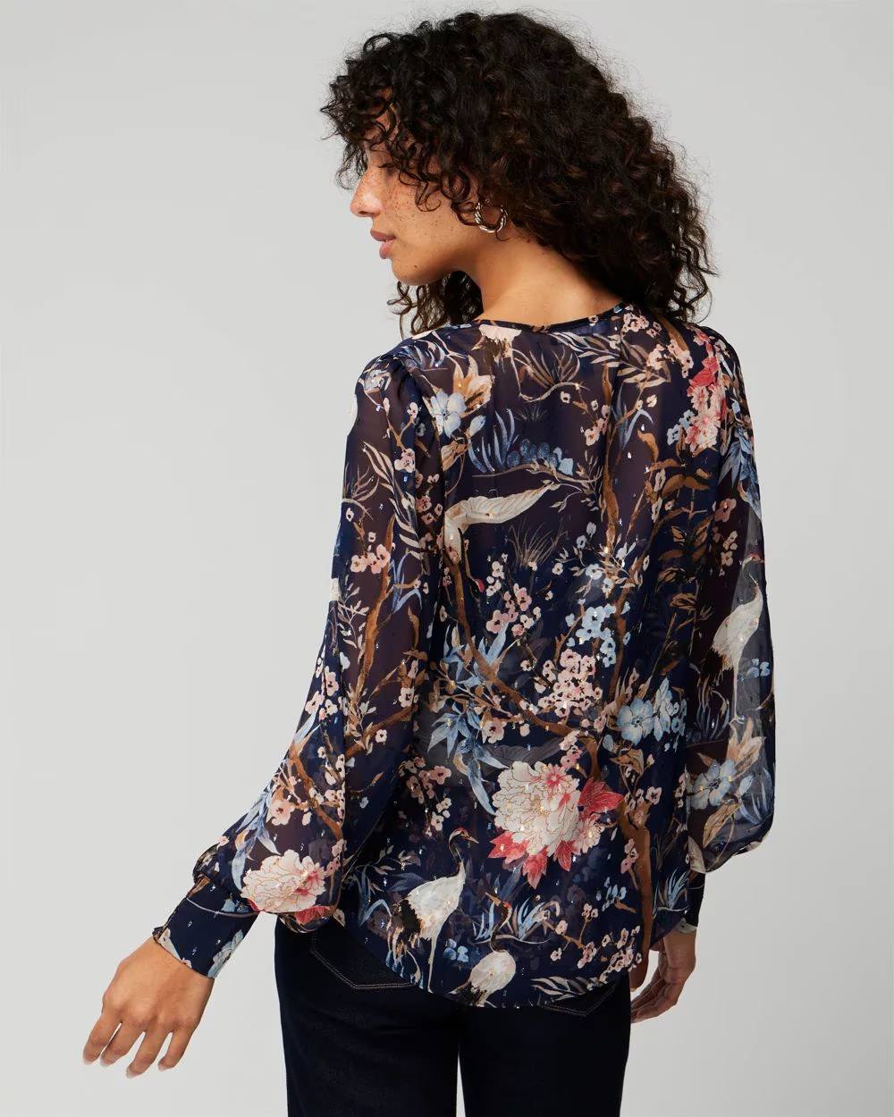WPLSTVB01 WHBM Tie V-Neck Blouse