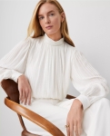 ATMSSBHP01 Ann Taylor Stripe Shirred Banded Hem Popover