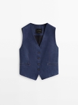 MDSLSWWT01 Massimo Dutti Linen Suit Waistcoat
