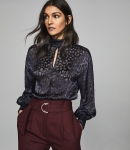 RTNSBBPB01 Reiss Navy Silk Blend Burnout Pattern Blouse