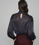 RTNSBBPB01 Reiss Navy Silk Blend Burnout Pattern Blouse