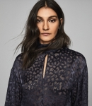 RTNSBBPB01 Reiss Navy Silk Blend Burnout Pattern Blouse