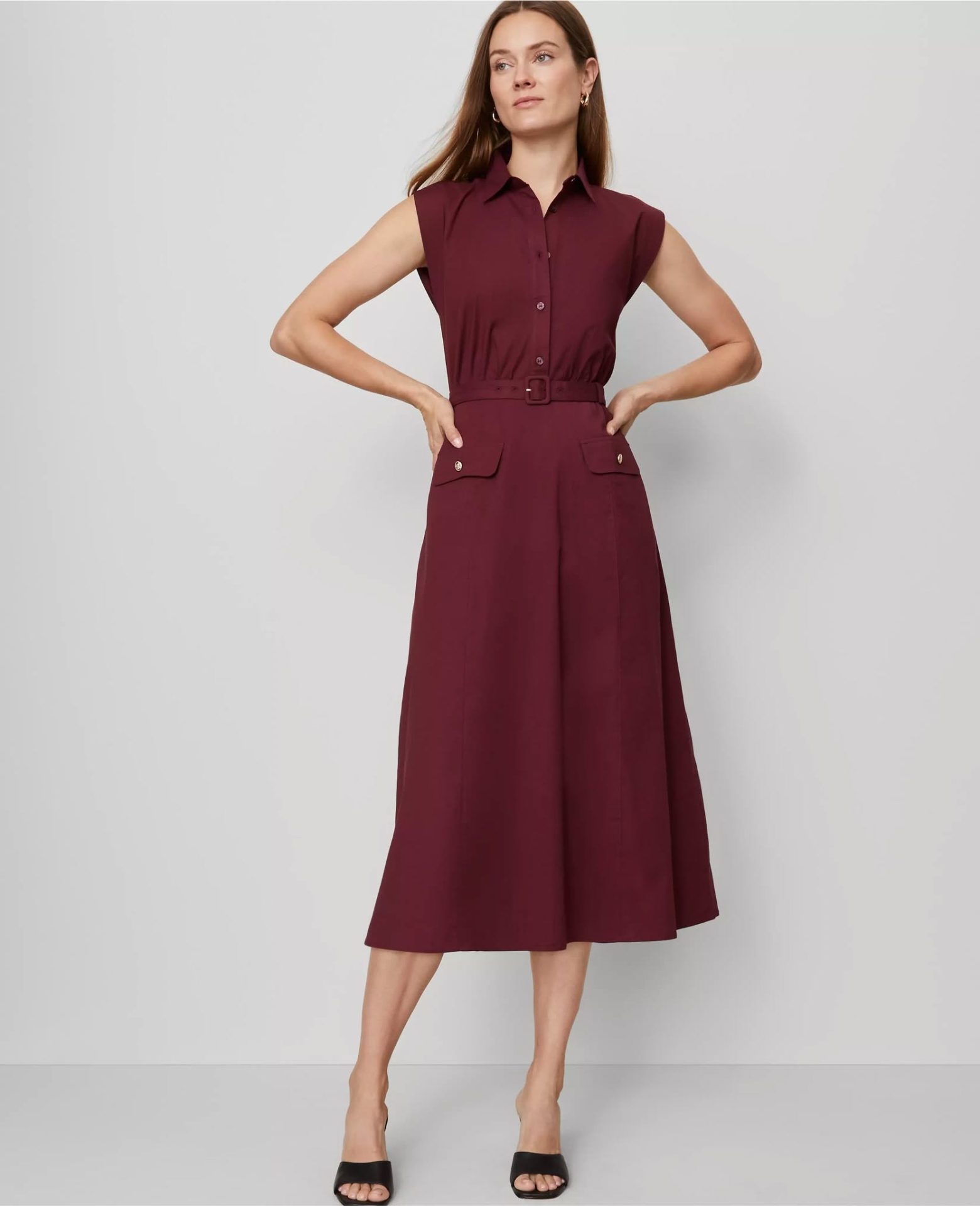 ATBFMS01 Ann Taylor Flare Midi Shirt Dress