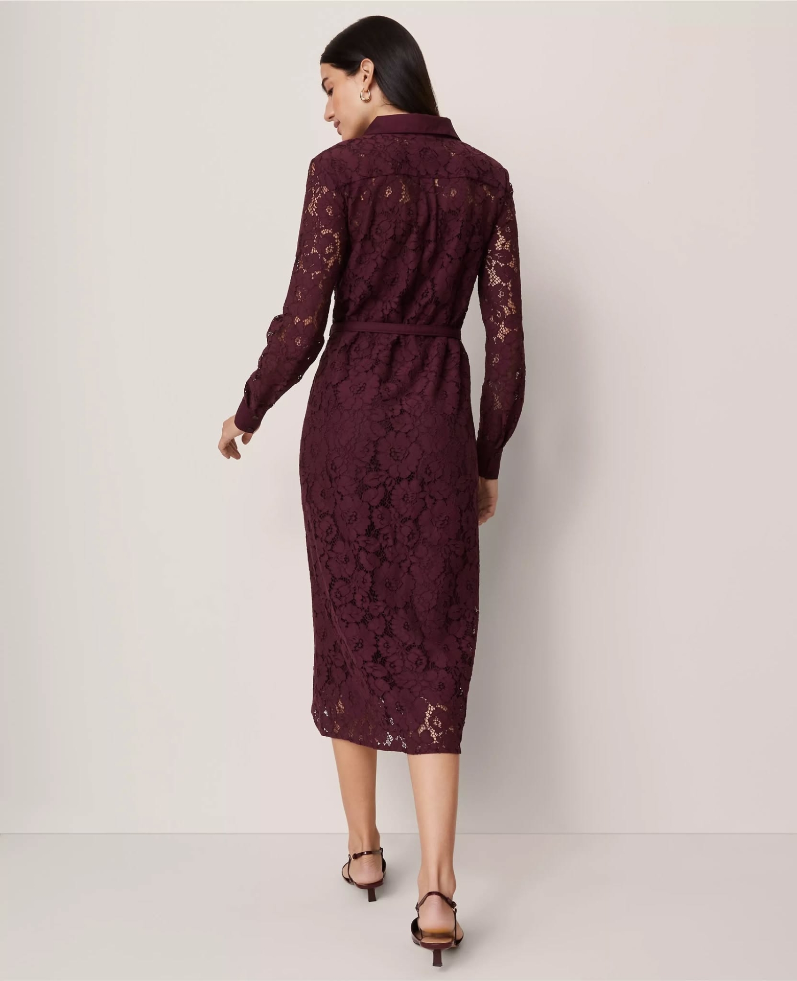 ATBLMS01 Ann Taylor Lace Midi Shirt Dress