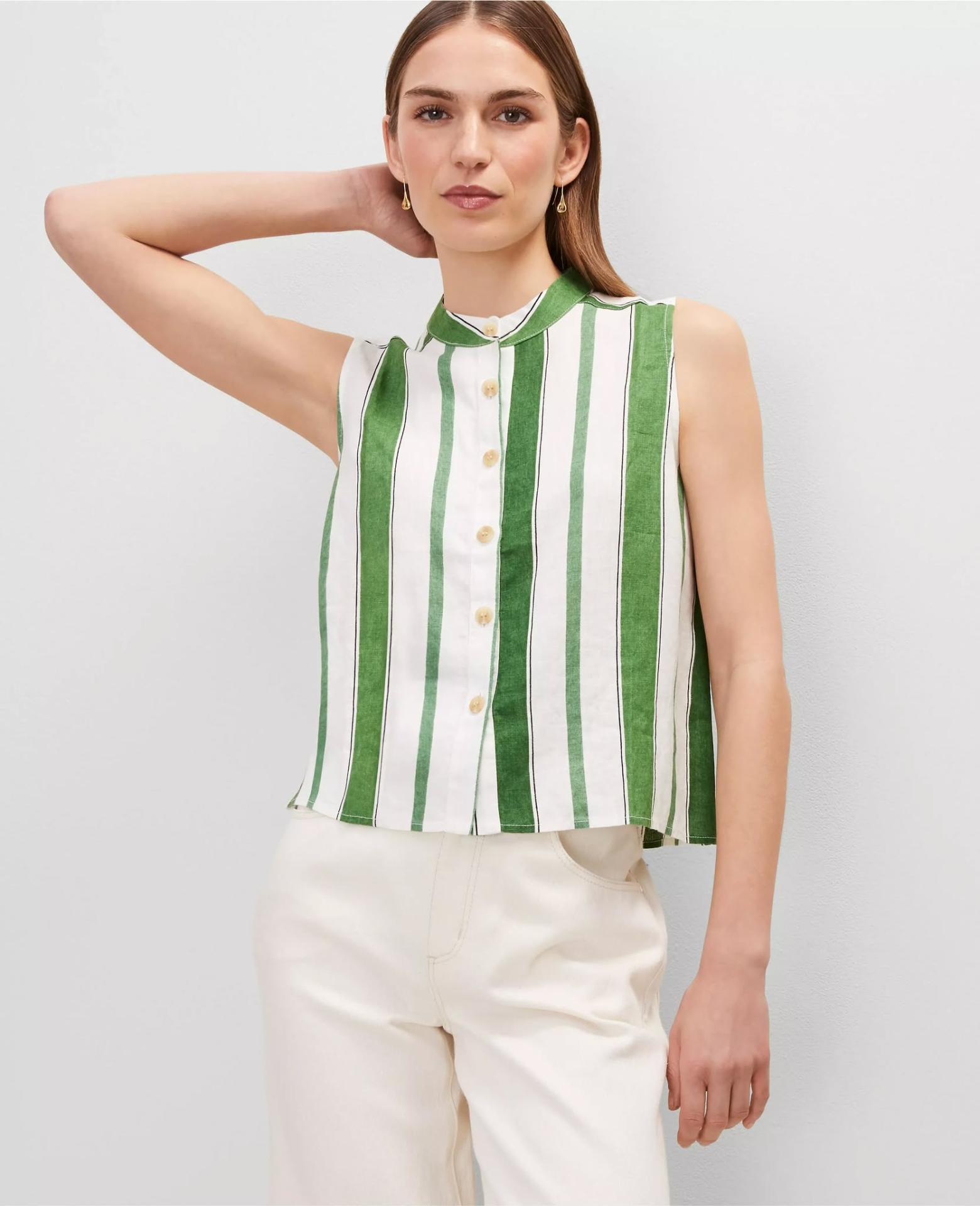 ATSLTT01 Ann Taylor Striped Linen Top