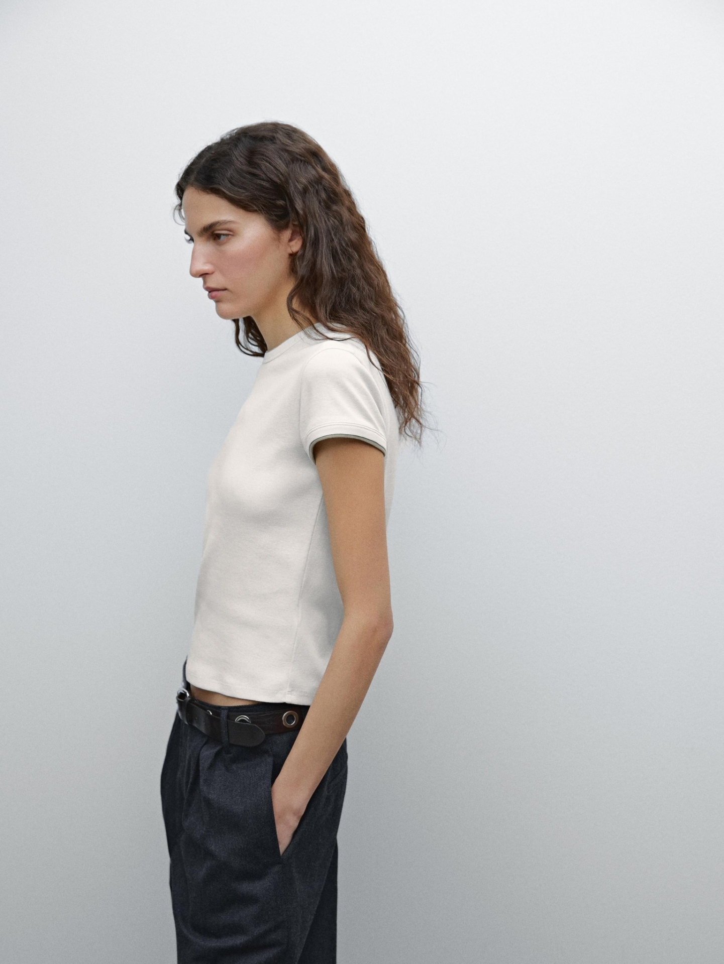 MD1CCRT02 MASSIMO DUTTI RIBBED COTTON T-SHIRT