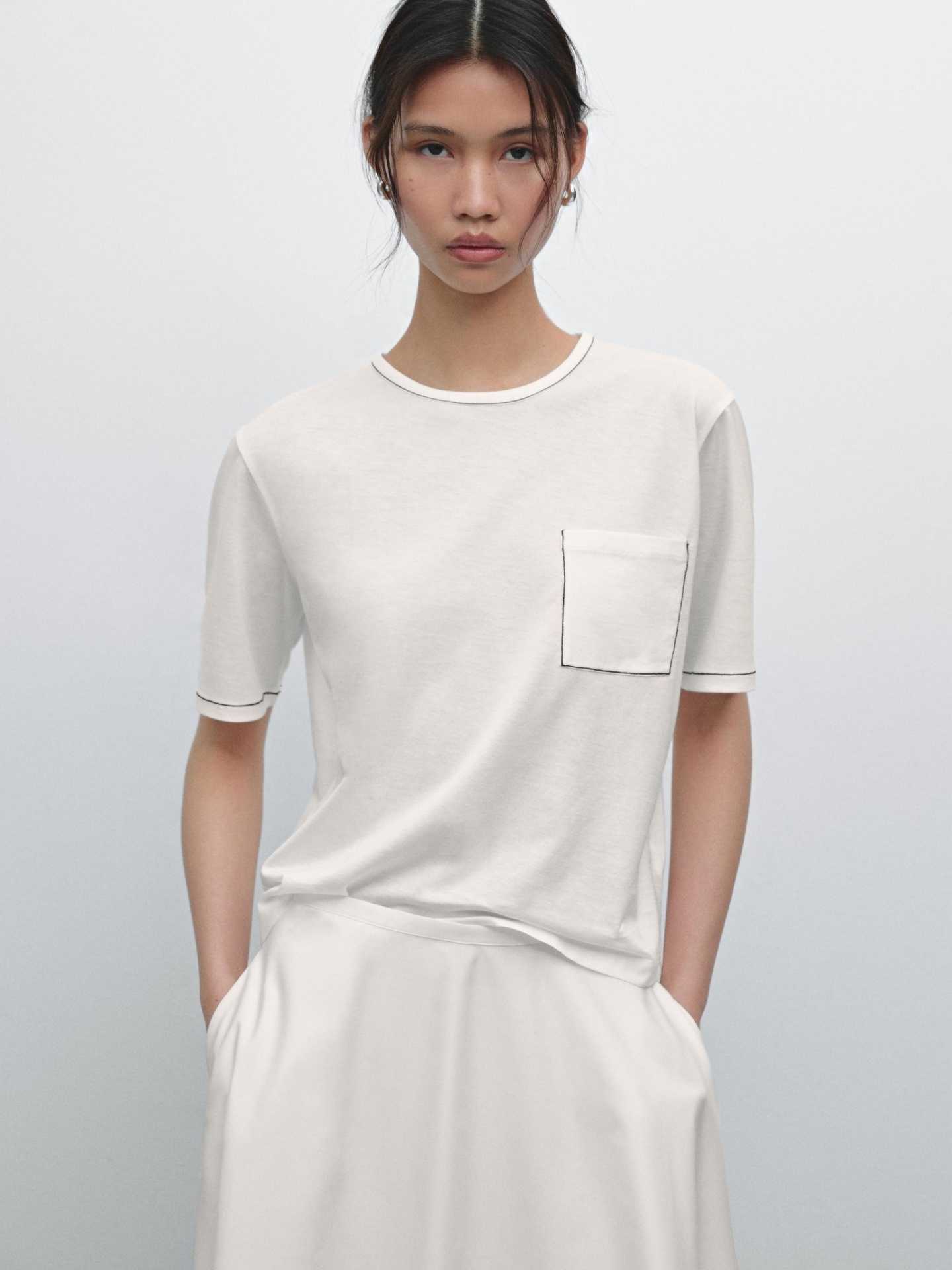 MDCSSCT01 MASSIMO DUTTI CONTRAST COTTON T-SHIRT