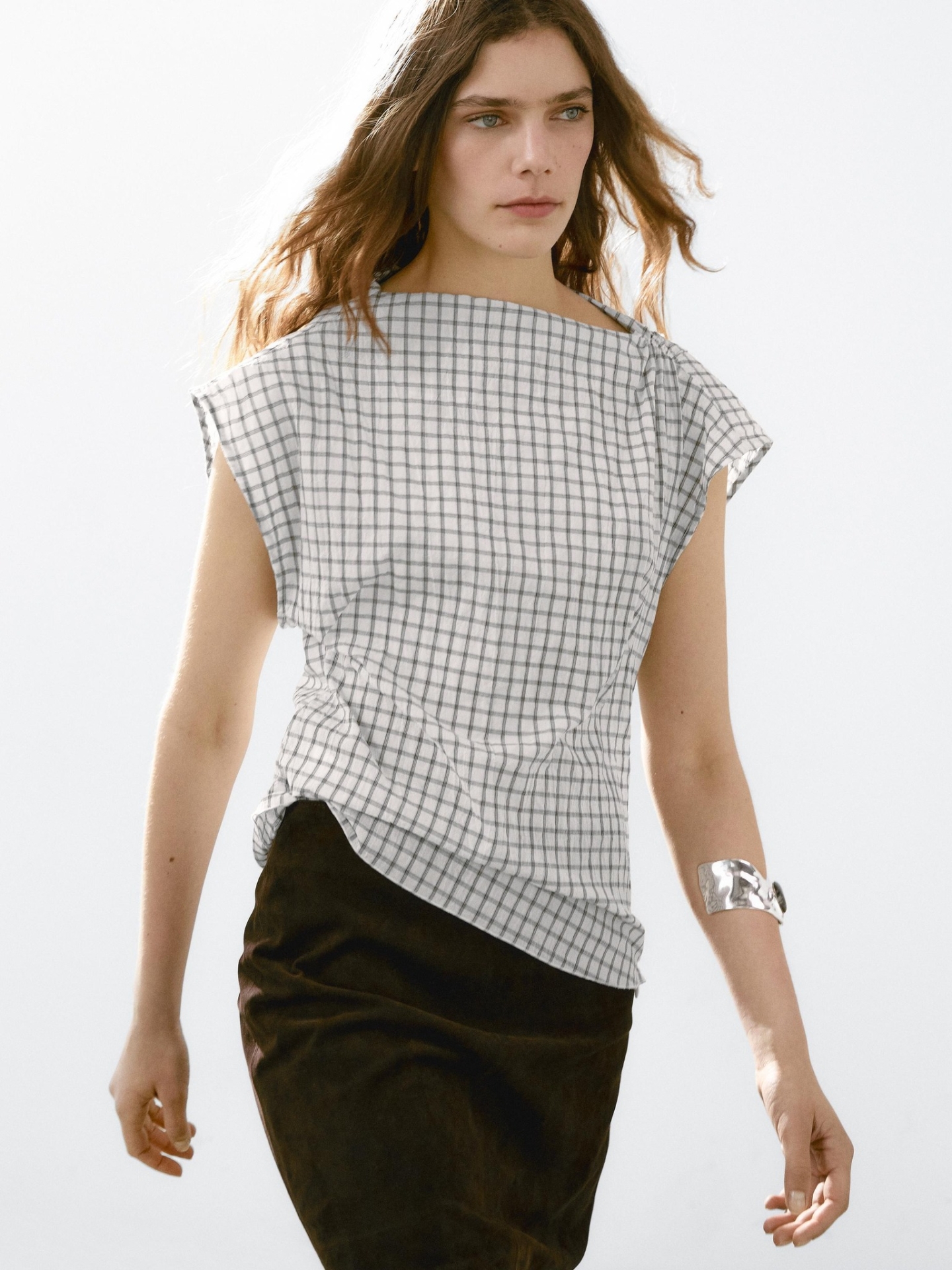 MDDNCT01 Massimo Dutti Draped Check Top