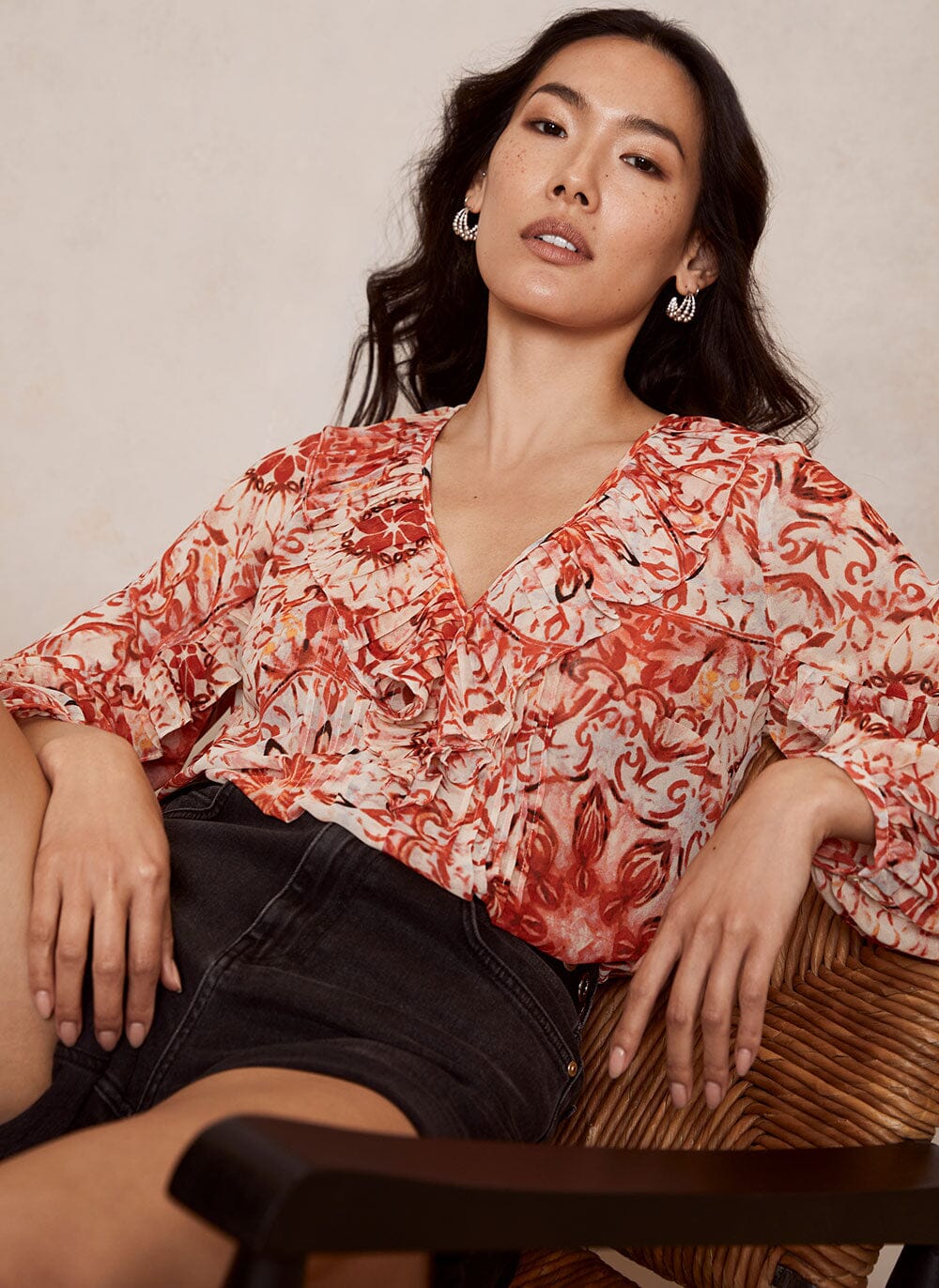 MVFPRB01 Mint Velvet Print Ruffled Blouse