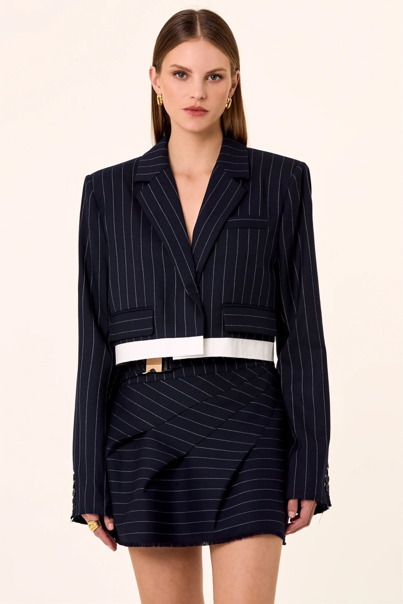 NDCB01 Nicholas Pinstriped Crop Blazer
