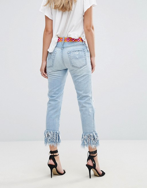 RSJWRAEFH01 Replay Straight Jeans with Rips and Extreme Frayed Hem