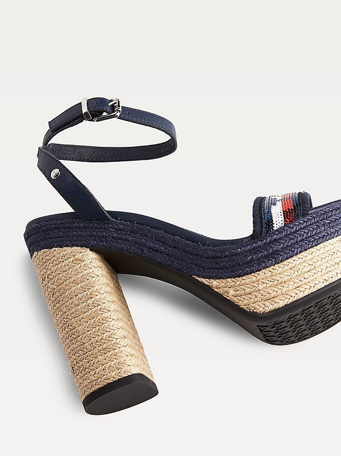 THSLCHS01 TOMMY HILFIGER SEQUIN LOGO CHUNKY HEELED SANDALS