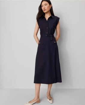 ATBFMS01 Ann Taylor Flare Midi Shirt Dress