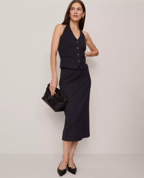 ATLBIP01 Ann Taylor Pinstripe Longline Blazer, Halter Vest & Belted Pencil Skirt