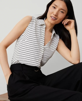 ATSSES01 Ann Taylor Stripe Sleeveless Essential Shirt