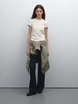 MD1CCRT02 MASSIMO DUTTI RIBBED COTTON T-SHIRT