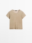 MD1LTWRH01 Massimo Dutti Linen Top With Ruffled Hem