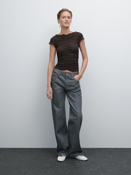 MDCTWGD01 MASSIMO DUTTI GATHERED DETAIL COTTON T-SHIRT