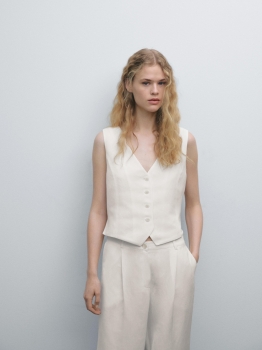 MDCVW01 Massimo Dutti Cropped V-Neckline Waistcoat
