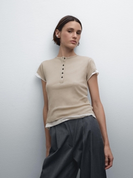 MDDCHT01 MASSIMO DUTTI DOUBLE-LAYER COTTON T-SHIRT