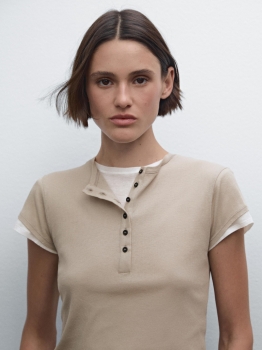 MDDCHT01 MASSIMO DUTTI DOUBLE-LAYER COTTON T-SHIRT