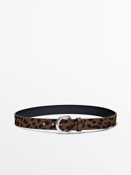 MDLLPB01 Massimo Dutti Leather Leopard Print Belt