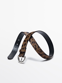 MDLLPB01 Massimo Dutti Leather Leopard Print Belt