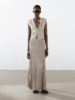 MDMLBMS01 Massimo Dutti Melange Linen Midi Skirt