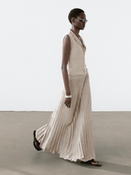 MDMLBMS01 Massimo Dutti Melange Linen Midi Skirt