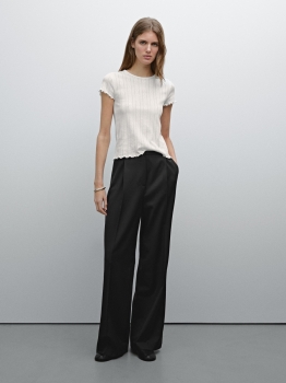 MDPOCT01 MASSIMO DUTTI POINTELLE OPENWORK COTTON T-SHIRT