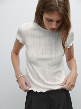 MDPOCT01 MASSIMO DUTTI POINTELLE OPENWORK COTTON T-SHIRT