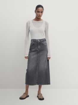 MDSDS01 MASSIMO DUTTI DENIM MIDI SKIRT