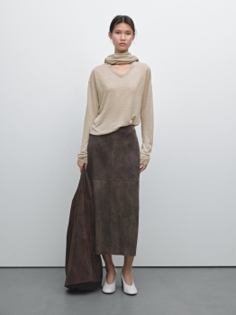 MDSFSLS01 Massimo Dutti Suede Leather Midi Skirt
