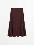 MDSLFSWS01 Massimo Dutti Suede Leather Flounce Skirt