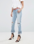 RSJWRAEFH01 Replay Straight Jeans with Rips and Extreme Frayed Hem